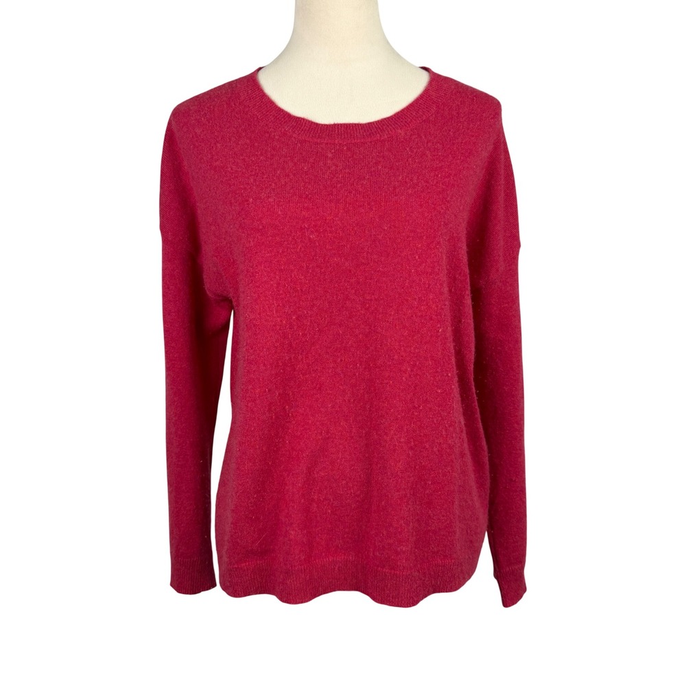 Eileen Fisher 100% Cashmere‎ Sweater Womens Small Crewneck Side Slit Pink Red
